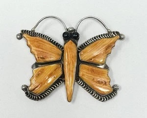 Navajo Richard Yazza Sterling Spiny Oyster Onyx Butterfly Hook Pendant (36.3G) - Picture 1 of 7