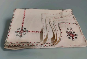 Vintage europäisch skandinavisch bestickt Leinen Volkskreuz Tischsets 4 Stck. Posten - Bild 1 von 5