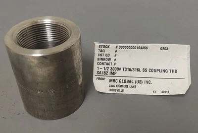 🔥Coupling 1-1/2" 150 Female (NPT) 316L Stainless Steel High Pressure B16 - Image 1 of 2