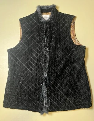 Chicos Chaleco Acolchado Terciopelo Como con Borde de Piel de Conejo Forro Paisley Dorado Talla 1 Foto 1 de 4