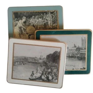 Vintage British Victorian Coasters Set of 3 – Cork Back, 4.5” Scenic Art - Picture 1 of 7
