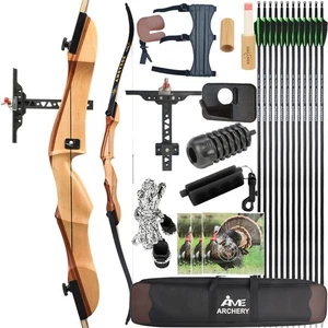 66''68''70''Recurve Bow Set Wooden Takedown 14-40lb Bamboo Limb Archery Hunting - Picture 1 of 12