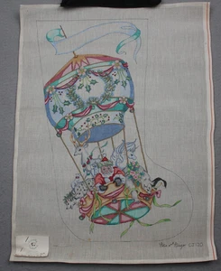 Edie & Ginger Hot Air Balloon Stocking CJ120 Handpainted Needlepoint Canvas - Picture 1 of 6