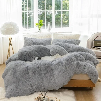 Plush Shaggy Duvet Cover Set 3 Pieces Aesthetic Fluffy Comforter Cover Set Ul - Image 1 of 4