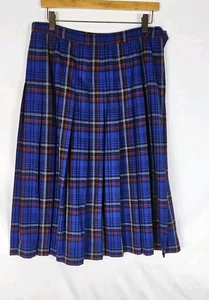 Vintage! Gonna Pendelton blu tartan a quadri midi plissettata in lana, taglia 16 made in USA - Foto 1 di 5