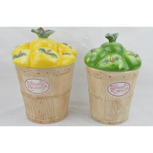Set x2 Pfaltzgraff Canister Cookie Jar Golden Apples Granny Smith Wilt Lids - Picture 1 of 18