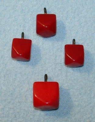 4 Vintage CHERRY RED BAKELITE "SQUARISH" BUTTONS Simichrome Tested + Mates EUC - Image 1 of 4