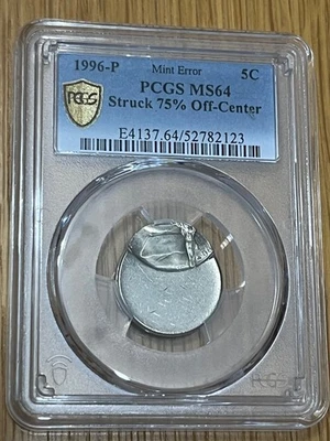 1996-P - 5C Mint Error PCGS MS64 - Struck 75% Off-Center - Image 1 of 2
