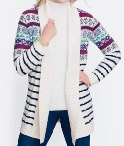 Talbots Womens Large Fair Isle Open Cardigan Sweater Multicolor Cotton Blend - Picture 1 of 8