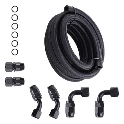AN10 Fitting Stainless ES Steel Nylon Braided Fuel Hose Oil Line 12 Feet Kit - Imagen 1 de 4