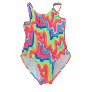 New Cat & Jack Girls Large (10/12) Rainbow Color Swirl 1PC Swim Swimsuit Suit - Picture 1 of 3