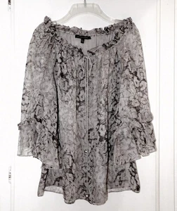 CYNTHIA STEFFE BLACK & GRAY LINED SILK BLOUSE Size L - Picture 1 of 4