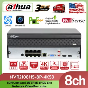 Dahua 4K 8CH 8POE NVR SMD 1 SATA Network Video Recorder NVR2108HS-8P-4KS3 ONVIF - Picture 1 of 15