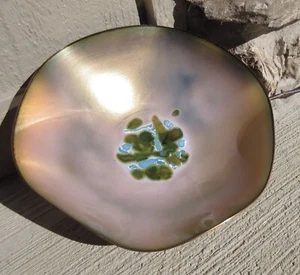 Rara ciotola smaltata scanalata 9" firmata Statham Tone vintage blu acqua e verde lucentezza - Foto 1 di 8