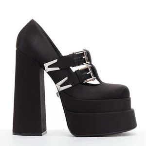 VERSACE Runway Aevitas 155 black satin bondage buckle double platform EU38 - Picture 1 of 9