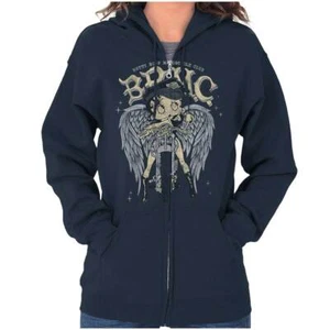 Betty Boop Cartoon BBMC Motorcycle Angel Womens Zip Hooded Sweatshirt Hoodie - Picture 1 of 7