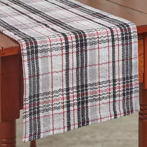 Farmhouse Festive Plaid Runner Country Christmas Black Red White Gray 13x36 Park - Picture 1 of 3