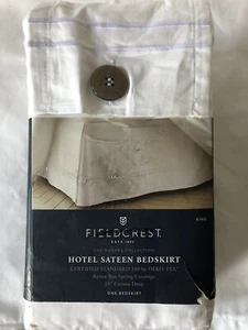 Falda de cama Fieldcrest Hotel Sateen KING blanca 15" gota algodón caja dividida plisada #573 - Imagen 1 de 12