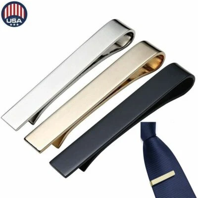 1-3X Tie Clip Mens Boys Stainless Steel Clasp Bar Wedding Neck Silver Black Gold - Image 1 of 4