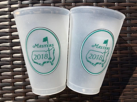 Lot of 2 2018 Official Masters Golf 16 oz Frosted Plastic Cup Augusta National Cover