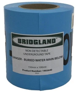 Bridgland NON-DETECTABLE TAPE 150mmx100m Danger Buried Water Main Below BLUE - Picture 1 of 1