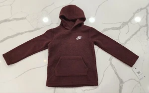 NW NIKE Pullover Sherpa Fleece Soft Hoodie Sweatshirt Red Burgundy Boys XS 6 - Picture 1 of 11