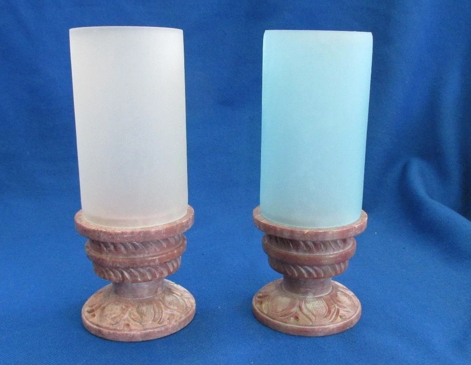 NUEVO Portavelas Luz de Té Base de Jabonera Vidrio Esmerilado Elección de Azul o Blanco Foto 1 de 1