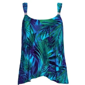Miraclesuit Useppa Underwire Tankini Top Palm Leaf Print Adjustable Straps Sz 16 - Picture 1 of 11