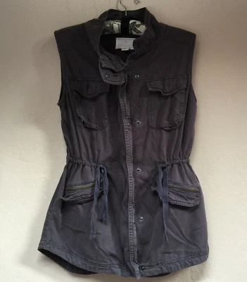 CASLON Women's Drawstring Waist Full-Zip Utility Vest In Grey Ebony Pockets XS - Image 1 of 4