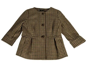 Talbots Wool Plaid Tweed Blazer Jacket Women's 6P Petite Brown White Pleated - Picture 1 of 4