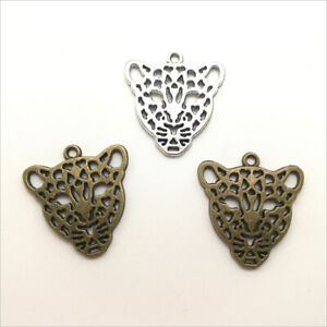 Bulk 4/10/30 leopard head Antique Silver Charms Pendants Jewelry Making  28X26mm