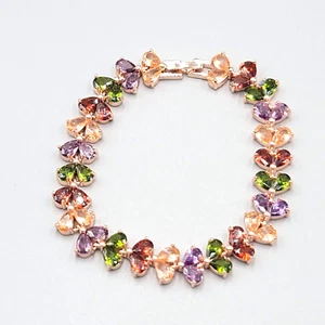 Pulsera Tenis Tono Oro Rosa Forma Lágrima Cristal 7" - Imagen 1 de 11