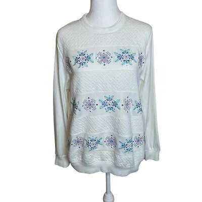 Alfred Dunner с длинным рукавом сращивание Biadere белый вышитые цветы маленький средний - Изображение 1 из 4