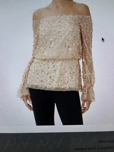 adrianna papell Mesh off the shoulder Champagne blouse new size 10 - Picture 1 of 11