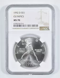 1992 D Olympic Baseball Commemorative Silver Dollar NGC MS70 - Picture 1 of 5