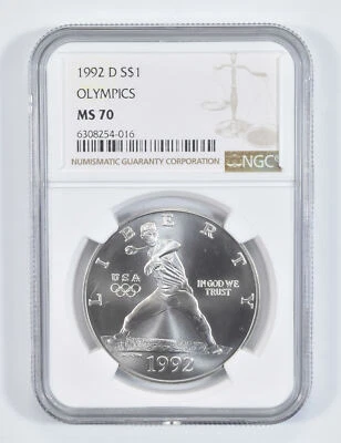 1992 D Olympic Baseball Commemorative Silver Dollar NGC MS70 - Image 1 of 4