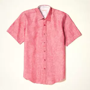 NEW Mens Inserch Casual Shirt Short Sleeves 100% Linen Regular Fit Pink USA - Picture 1 of 1