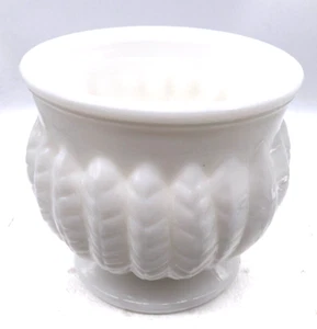 Randall Leaf Braid Milk Glass Compote Pedestal Candy Nut Dish Vase Planter - Picture 1 of 13