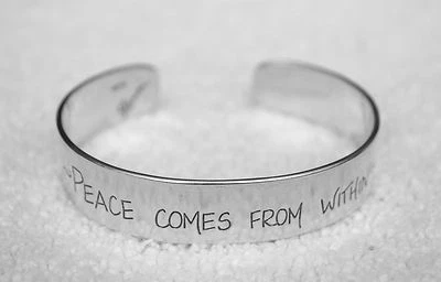 USA-Made Sterling Silver Cuff Bracelet w/ "Peace Comes From Within" by Hanni - Image 1 of 3