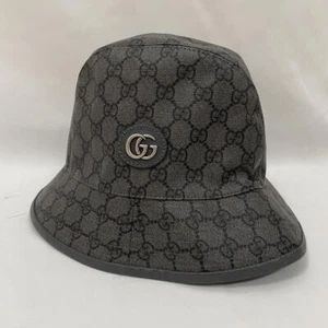 Gucci Bucket Hat Double G Gg Supreme Logo Black USED vintage 59cm Lsize japan - Picture 1 of 9