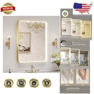 Eleganter 24x32 LED Badspiegel mit Goldrahmen und Antibeschlag & dimmbaren Funktionen - Bild 1 von 8