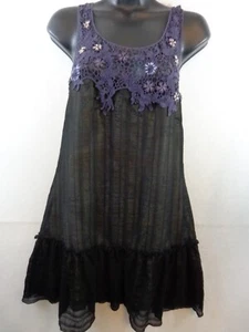 Free People Kleid Damen M schwarz lila ärmellos Spitze Häkel Etuikleid - Bild 1 von 13