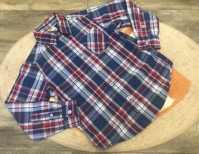 Faded Glory Toddler Boys 4-5T Red, White & Blue Button Up Dress Shirt. #370 - Image 1 of 4