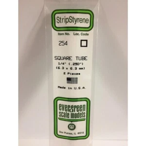 Evergreen 254 - 0.25"/6.3mm Polystyrene 14"/35cm Square Tubes 2 pcs - Picture 1 of 1