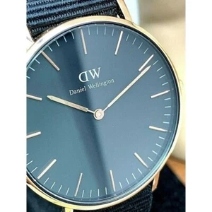 Reloj para mujer Daniel Wellington cuarzo oro rosa 36 mm esfera negra correa de nailon - Imagen 1 de 12