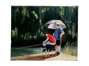 Dipinto olio su tela firmato "Here Fishy Fishy" Lily Pond ad Aldeburgh - Foto 1 di 6