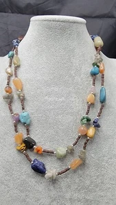 Natural Tumbled Stone 46 inch Necklace Green Orange Brown Blue Turquoise Colors - Picture 1 of 19