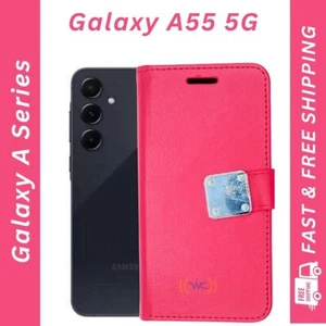 Galaxy A55 5G Wallet Case – Premium PU Leather & TPU, Card Holder, Hand Strap, a - Picture 1 of 2