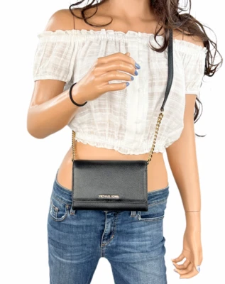 MICHAEL KORS JET SET VIAJE LG TELÉFONO BANDOLERA CUERO GRANULADO BOLSO CLUTCH NEGRO Foto 1 de 4