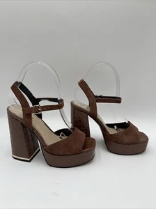 Women’s Kenneth Cole Dolly Suede & Croc Embossed Leather Sandals Brown Size 6M - Picture 1 of 5